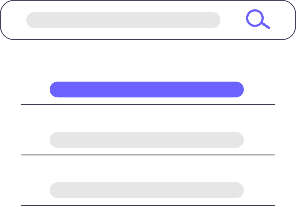 A search bar above result cards.