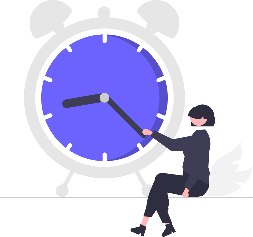 A person beside a large alarm clock.