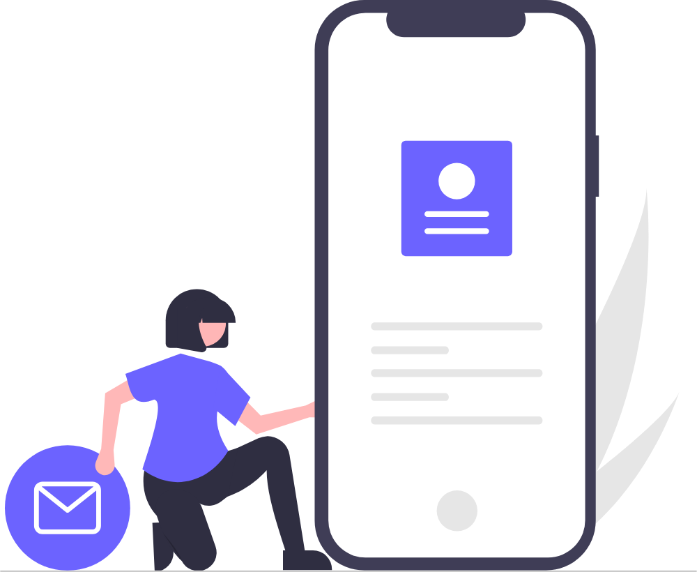 A person beside a phone and an envelope icon.