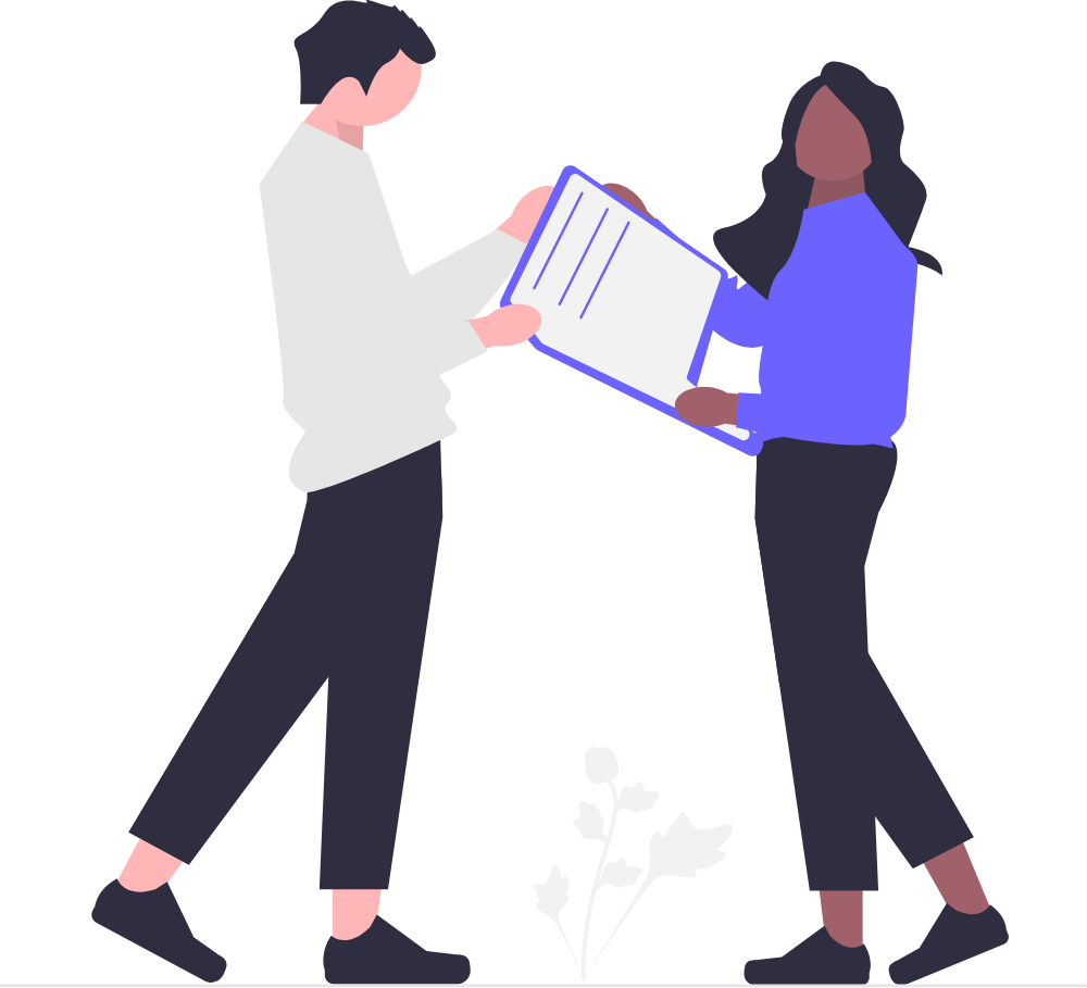 Two people with an open book.